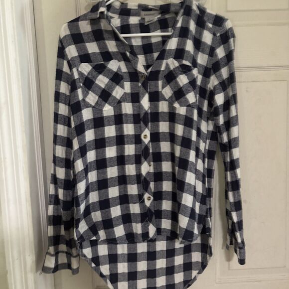 Passport Womens Shirt Size M Blue White Checkered Long Sleeve Button Up Collared - Picture 1 of 4